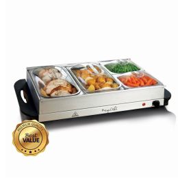 MegaChef Buffet Server  Food Warmer With 4 Removable Sectional Trays , Heated Warming Tray and Removable Tray Frame
