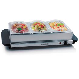 MegaChef Buffet Server  Food Warmer With 3 Removable Sectional Trays , Heated Warming Tray and Removable Tray Frame
