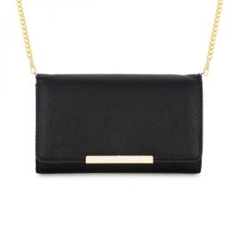 Laney Black Pebbled Faux Leather Clutch With Gold Chain Strap TW-1297-BLACK-V01