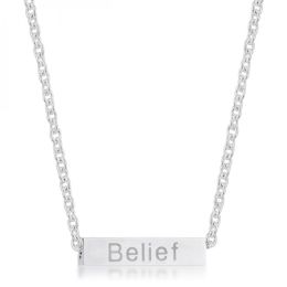 Luck Rhodium Stainless Steel Bar Script Necklace N01314RV-V00