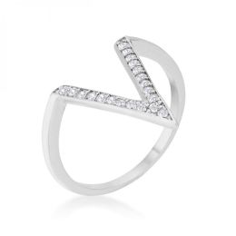 Michelle 0.2ct Cz Rhodium Delicate V-shape Ring (size: 10) R08464R-C01-10