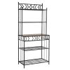 Kitchen Bakers Rack with Metal and Glass Shelves in Black