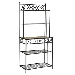 Kitchen Bakers Rack with Metal and Glass Shelves in Black