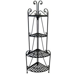 Black Metal 4-Shelf Corner Baker's Rack for Indoor or Outdoor Use